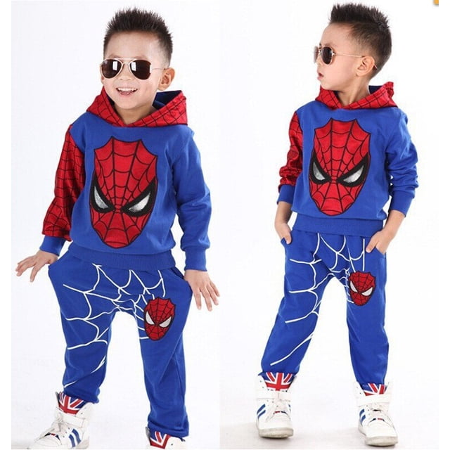 Conjuntos de ropa de Spiderman para bebés, sudaderas con capucha de dibujos animados para niños pequeños, sudadera + Pantalones, chándales de 2 uds, disfraz de Cosplay de Festival para niños7 Gao Jinjia LED