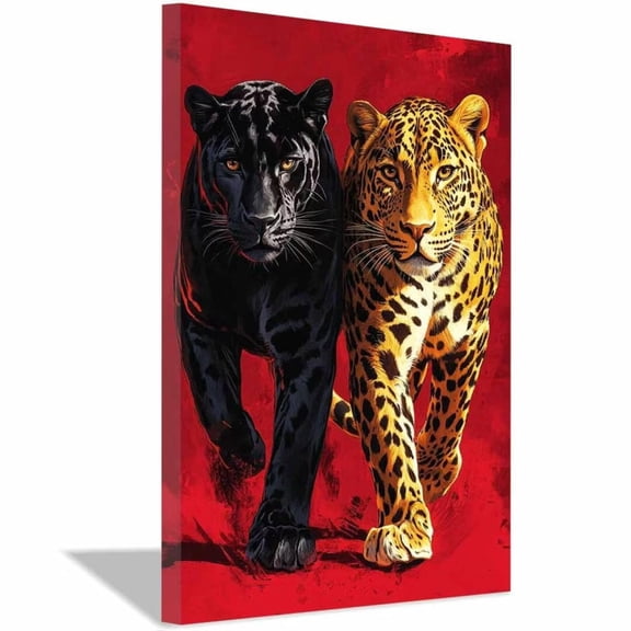 Mudket Framed Leopard Canvas Wall Art, Red Background Animal Print Wall Decor, Bold Art Ready to Hang for Men Bedroom Office - 12"L x 8"W