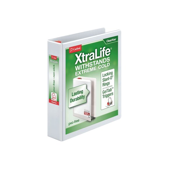 Cardinal XtraLife ClearVue Presentation Ring Binder, Letter Size, White