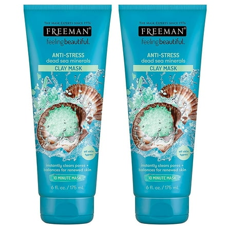 New Freeman Anti-Stress Clay Facial Mask with Dead Sea Minerals, Balancing and Clearing Beauty Face Mask, 6 oz