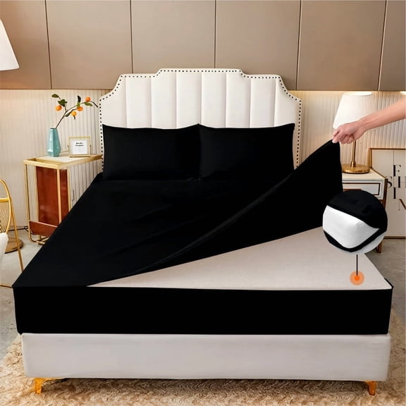 HNB Store Zipper Fitted Sheet Only, Twin Size 16" Deep Pocket 600TC Pure Egyptian Cotton - Black