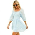 thumbnail image 1 of Vestido de verano con mangas abullonadas y cuello cuadrado con lazo en la espalda para mujer, minivestido corto con línea A, XL, 1 of 5