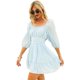 thumbnail image 1 of Vestido de verano con mangas abullonadas y cuello cuadrado con lazo en la espalda para mujer, minivestido corto con línea A, XL, 1 of 5