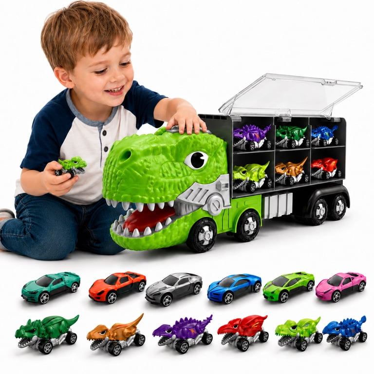 JoyStone Dinosaur Truck Toy Set with 12 Mini Cars photo 4