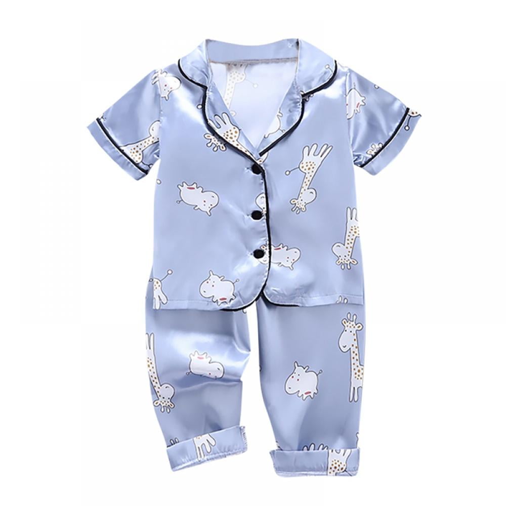 JWWN Toddler Boys Girls Pajamas Short Set Baby Button Down Sleepwear Little Kids Sleep Shirt & Shorts 2Pcs PJ Set 