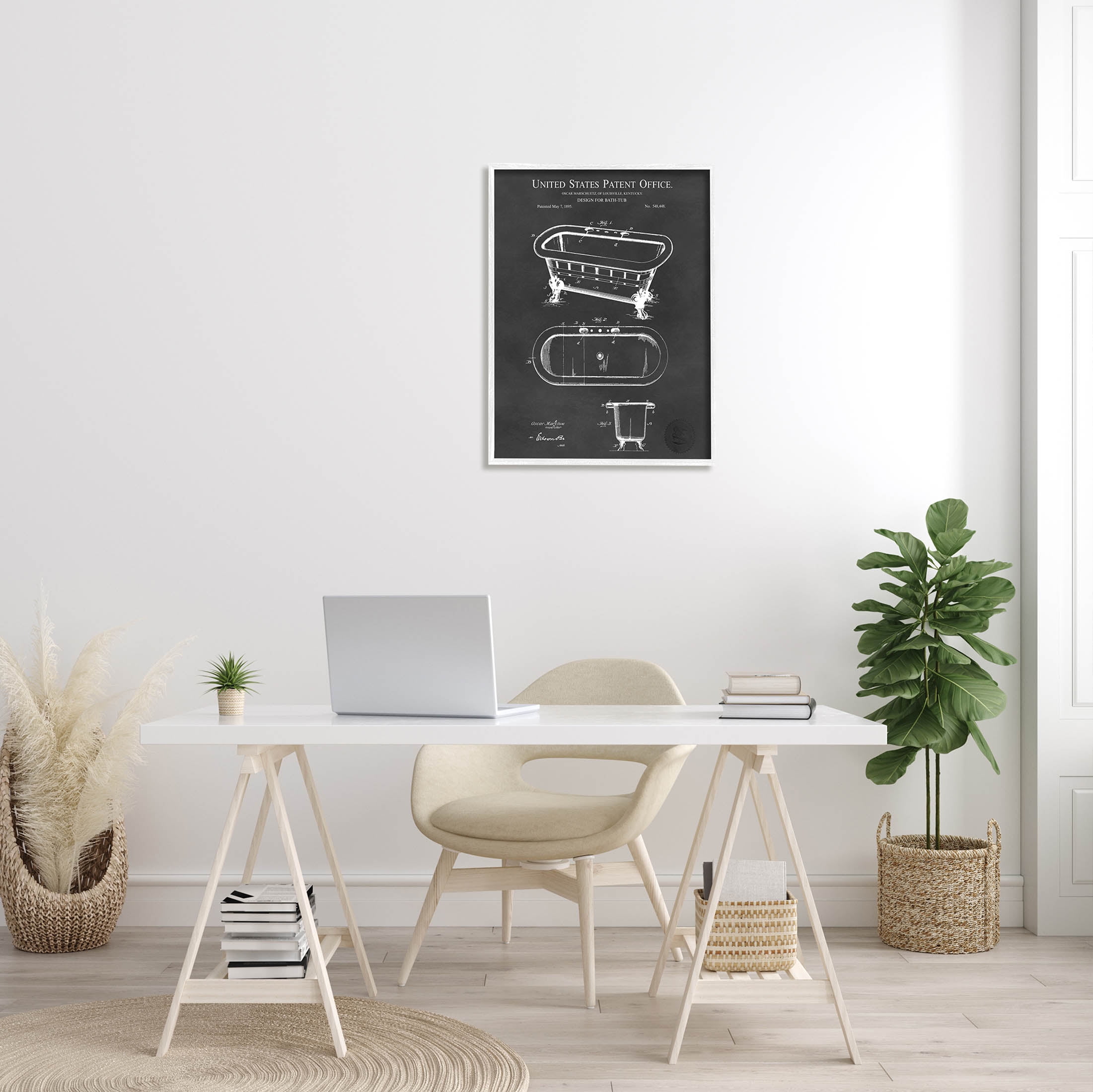 Stupell Industries Bathroom Tub Patent Diagram Graphic Art White Framed Art Print Wall Art, Design by Karl Hronek