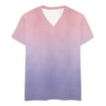 thumbnail image 4 of Luowei Women's Summer Stylish V-Neck Tee - Ombre Gradient Thin Fit Short Sleeve Top, Purple, S, 4 of 4