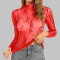 thumbnail image 2 of Penkiiy Mujer malla superior cuello de manga larga Slim Fit ver a través de blusas de camisa tops, 2 of 5