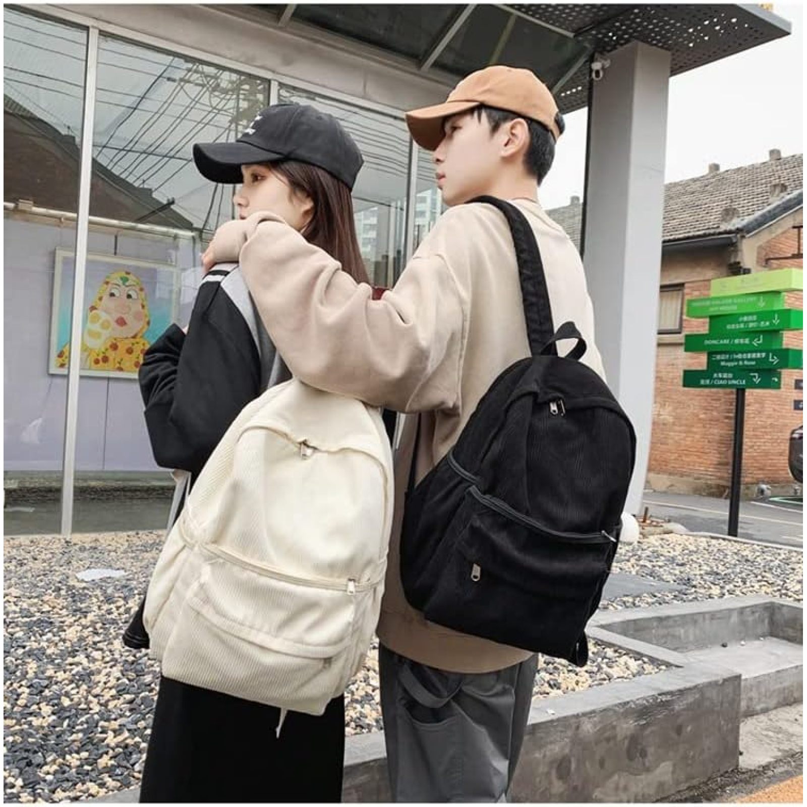 SQDWYGUO Preppy Corduroy Backpack Aesthetic Backpack 15.6 inch Laptop College Backpack Cute Book Bag Travel Rucksack Daypack,Black