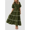 thumbnail image 2 of PRETTYGARDEN Women's Summer Button Down Shirt Dress Short Puffy Sleeve Tiered Ruffle Flowy Long Maxi Dresses, 2 of 5