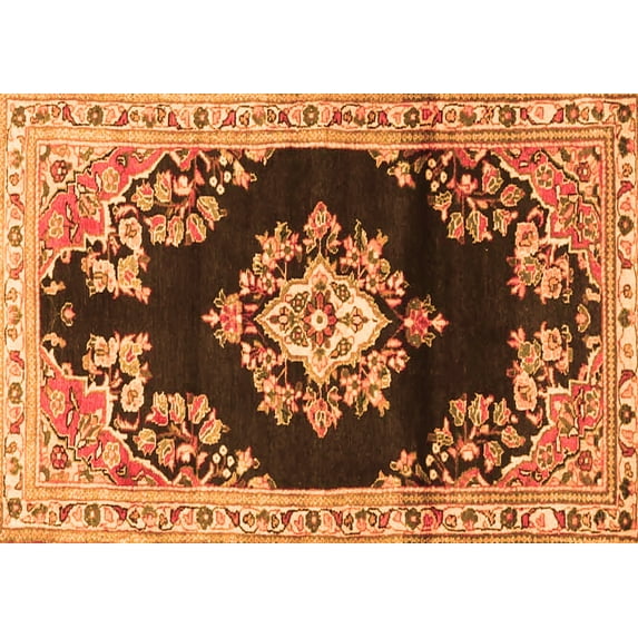 Ahgly Company Indoor Rectangle Medallion Orange Traditional Area Rugs, 2' x 4'