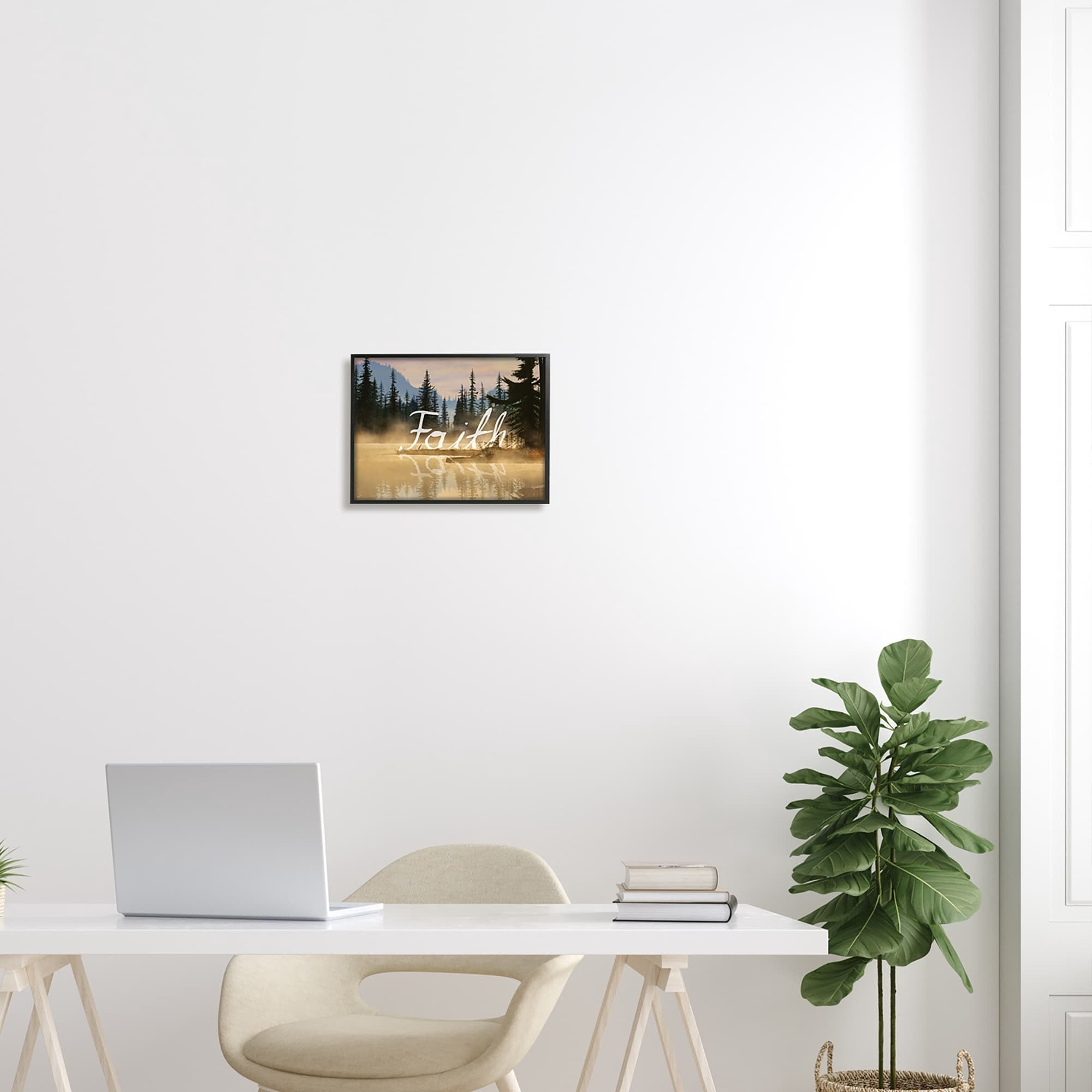 Stupell Industries Faith Calligraphy Floating Lake Water Woodland Scenery Graphic Art Black Framed Art Print Wall Art, Design by Nobleworks