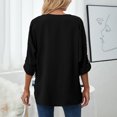 thumbnail image 4 of Blusa Manga Larga Cuello En V Color Puro Volantes Puños Enrollados Tops Casuales De Moda Para Mujer Negro M, 4 of 6