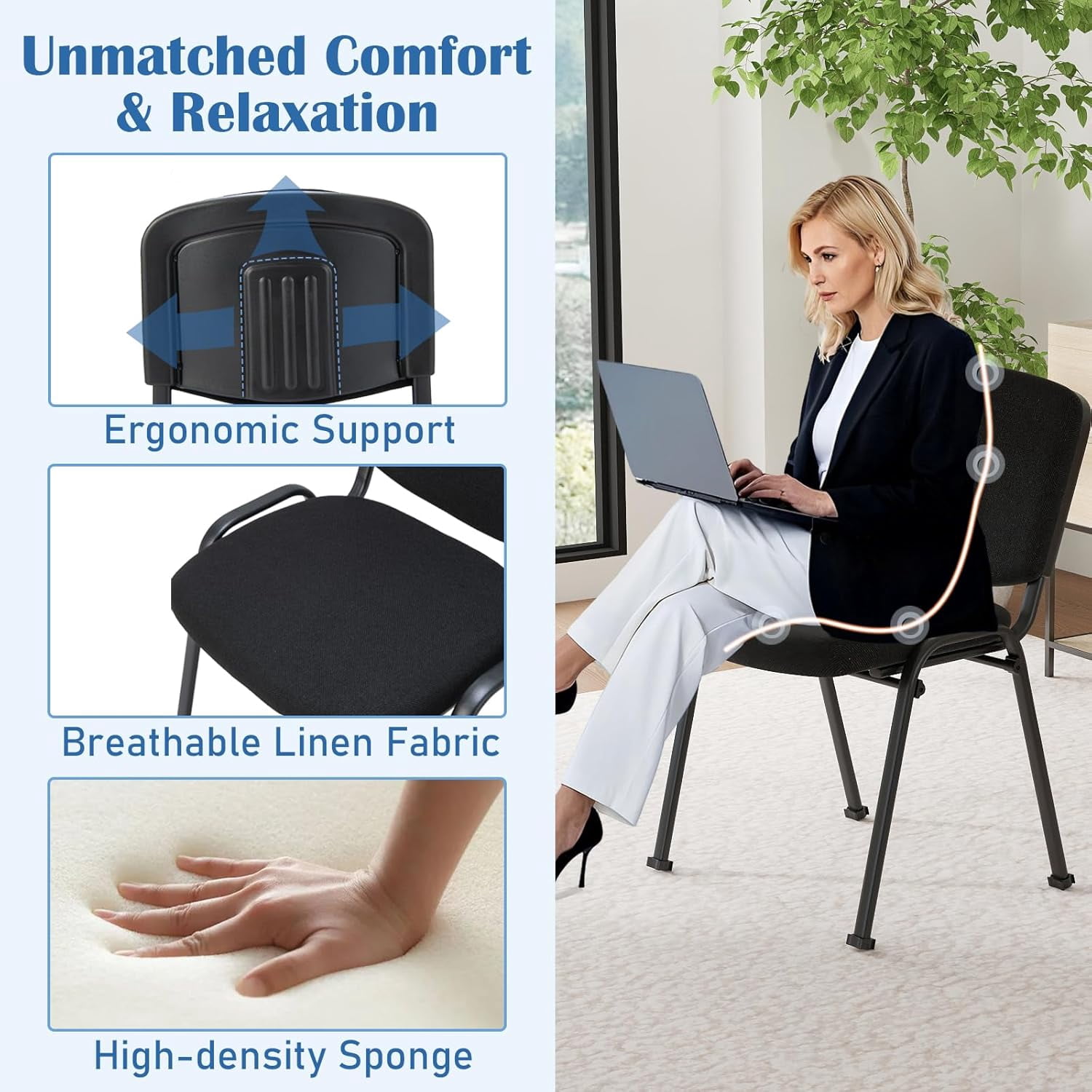 RELAX4LIFE Modern Office Reception Waiting Room Chairs, Stackable, Armless, Padded Seat & Ergonomic Backrest, 330 lbs Weight Capacity