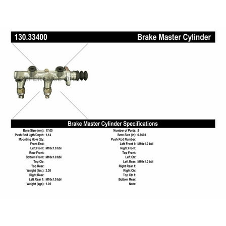Centric 130.33400 Premium Brake Master Cylinder