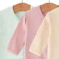 thumbnail image 5 of Fengactive Infant Baby Boys Girls 3 PCS Spring Summer Ribbed Footed Jumpsuit V Neck Full Snap Long Sleeve Soft Stretchy Newborn Sleep Romper Set, 5 of 5