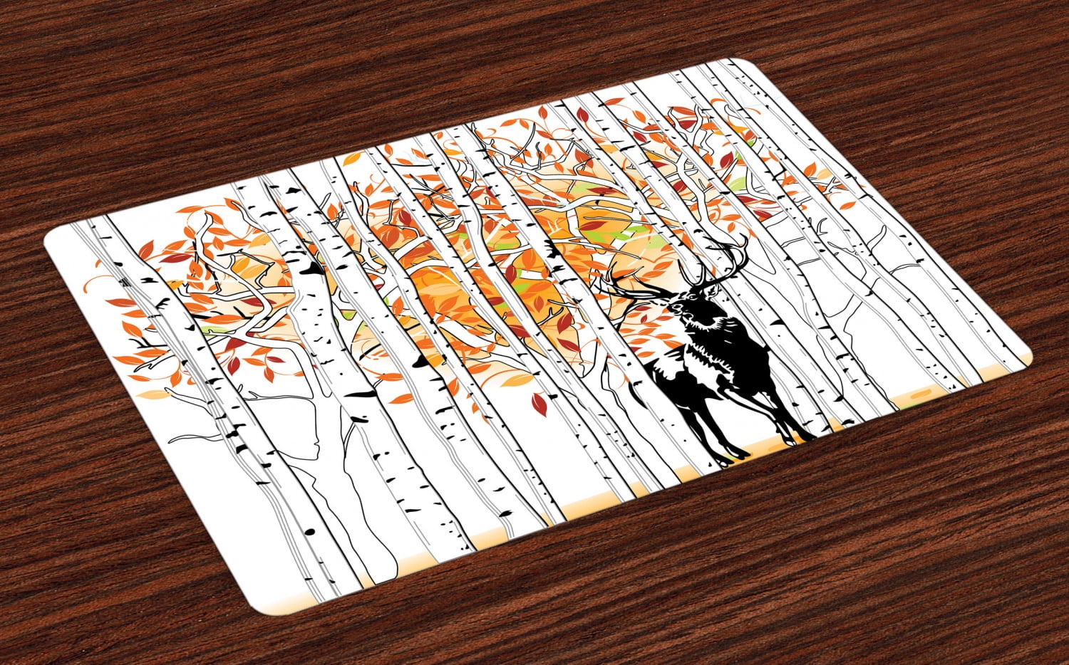 Deer Placemats Set of 4 Deer in Forest Autumn Golden Colors Trees