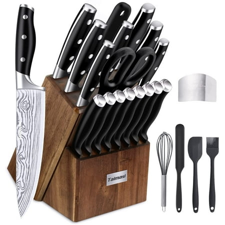 

Knife set 23 Pcs Kitchen Knife Set with Block & Sharpener Rod High Carbon Stainless Steel Chef knife set Ultra Sharp Full-Tang Design