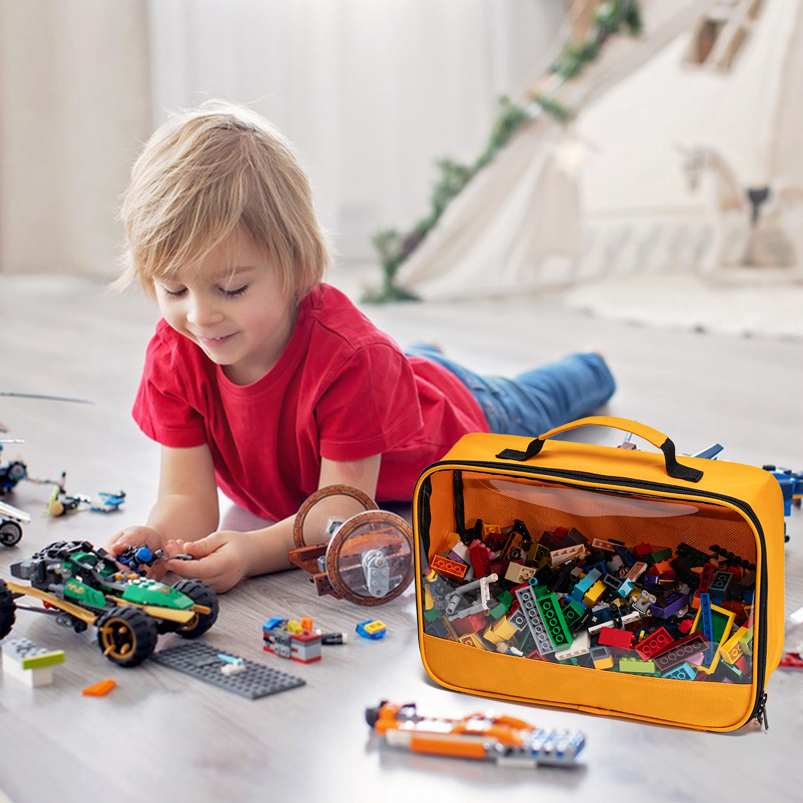 4 PCS Toy Storage Bags, Classic Bricks Building Set Storage Bag, Travel Case for Building Toys, Puzzles