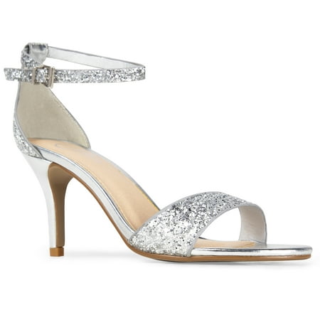 

J.Adams Dove - Women s High Heel Stiletto Party Dress Shoes Ankle Strap Wedding Heeled Sandals - Silver Glitter - 8
