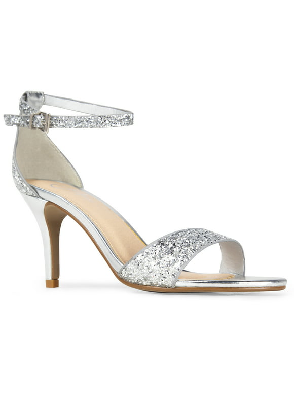 J.Adams Dove - Women's High Heel Stiletto Party Dress Shoes Ankle Strap Wedding Heeled Sandals - Silver Glitter - 8.5