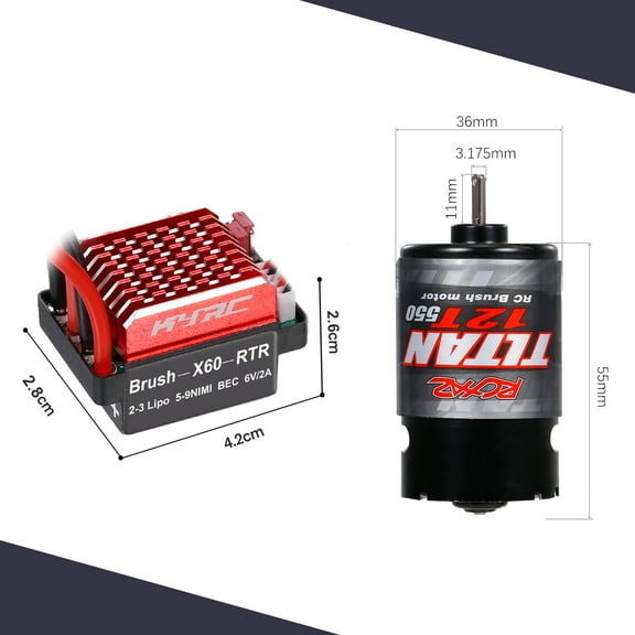 550 12T Brushed Motor With 60A/360A ESC Brushed Electric Speed Controller 6V/2A For Remote Control Racing Car Truck Replacement For 1/10 SLASH