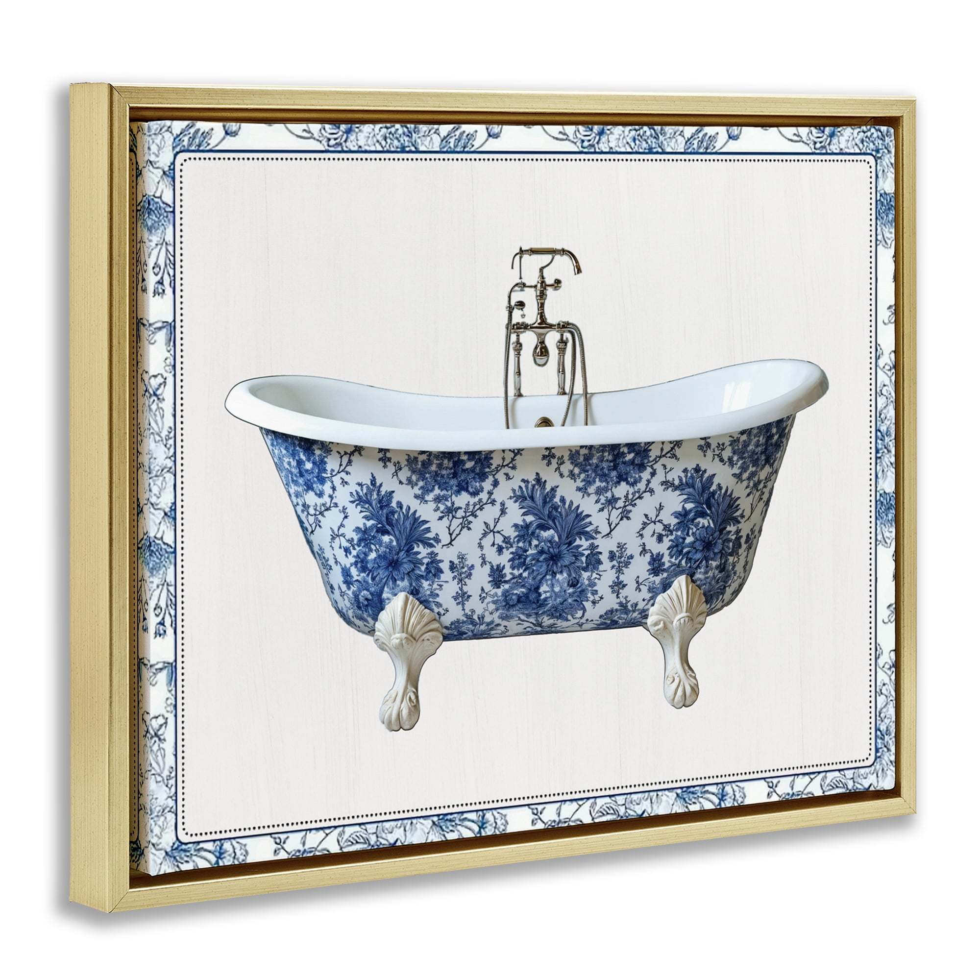 Vintage Chinoiserie Bathtub Gold Framed Floater Canvas Wall Art, design by Lettered and Lined