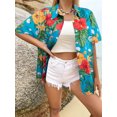 thumbnail image 4 of VILOVE Women Hawaiian Shirts Tropical Floral Printed Lapel Neck Button Down Short Sleeve Summer Cardigan Shirt, 4 of 9