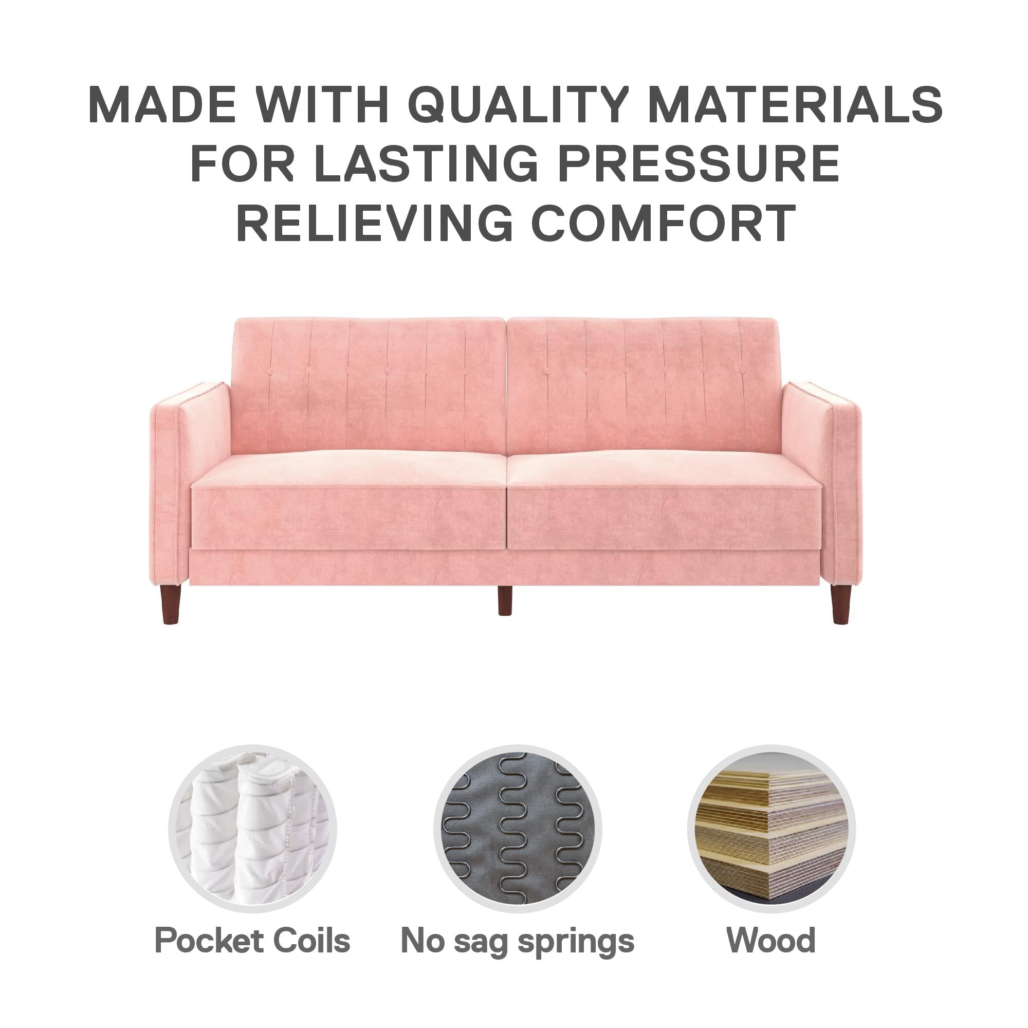 DHP Pin Tufted Transitional Futon, Pink Velvet