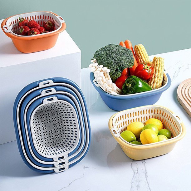 Fiudx Ofertas Flash Del Día Cesta Para Lavar Verduras, Juego De Cuenco Colador De Drenaje 2 En 1, Cuenco Y Colador Para Lavar Frutas De Cocina, Escurridor Y Cesta Para Limpieza De Alimentos Y Verdura