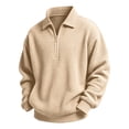 thumbnail image 5 of DJDLJWCJ Big Boys Lapel Sweatshirt Half Zip Long Sleeve polo Shirt Solid Color Loose Fit Pullover Tops Beige Size 5T, 5 of 10