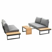 Greemotion Samara Modular Teak Solid Wood Sectional Sofa in Natural/Gunmetal