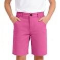 thumbnail image 2 of FINALGANG Boys Kids Solid Color Casual Shorts Elastic Waist With Button Closure Side Pockets Loose Fit Lightweight Shorts For Summer Daily Wear Hot Pink 13-14 Years, 2 of 8