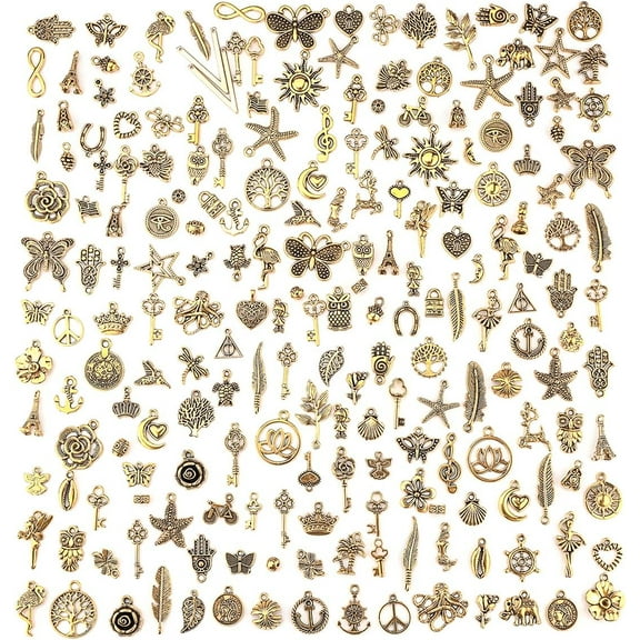 200Pcs Tibetan Antique Gold Charm Mixed Pendants DIY for Bracelet Necklace Jewelry Making and Crafting