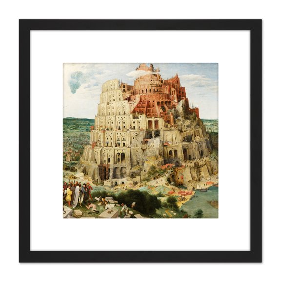 Pieter Bruegel The Elder Tower Of Babel Vienna Edited Cropped 8X8 Inch Square Wooden Framed Wall Art Print Picture with Mount