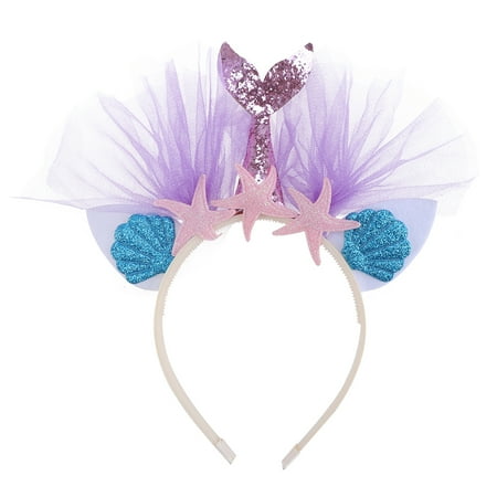 

Glitter Mermaid Hair Bands Adorable Mesh Hair Headdress Party Supplies Decorations for Kids Children (Pink with Sea Star)
