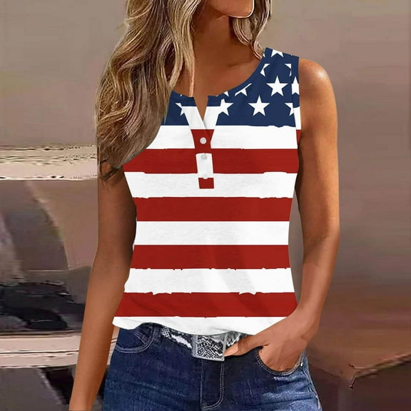 Qetyuw Womens 4th of July Tank Tops Plus Size Patriotic Stars and Stripes Graphic Tshirts Loose Fit Sleeveless T-shirts Cami Breathable V Neck Tanks of the Day