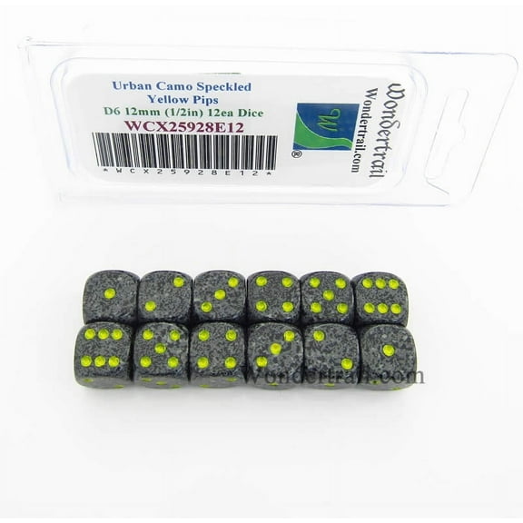Urban Camo Speckled Dice with Yellow Pips D6 12mm (1/2in) Pack of 12 Wondertrail