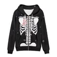 thumbnail image 3 of Renewold Skull Black Clothing Zipper Hoodie T-shirt Halloween Long Sleeve Hooded Sweatshirt Cool Gym Sportswear Women Casual Crewneck Recreation Jackets Size L, 3 of 6