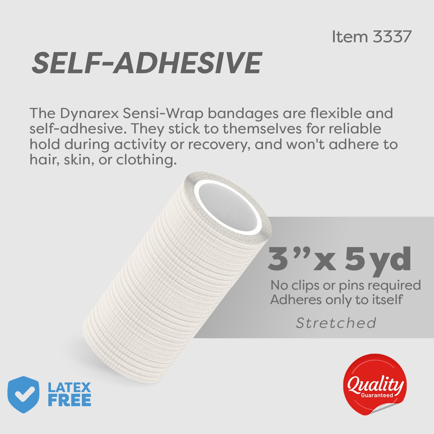 Dynarex Sensi-Wrap Self-Adhesive Bandages, 24-Pack, 3" x 5 yards, White, Latex-Free, Colored Elastic Cohesive Athletic Tape, Tattoo Grip & Vet Wrap