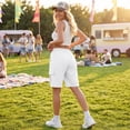 thumbnail image 4 of Cargo Shorts Women Bermuda Shorts Summer Quick Dry High Waisted Long Shorts Drawstring Pull on Knee Length Plus Size Ladies Athletic Hiking Shorts with Pockets White M, 4 of 8