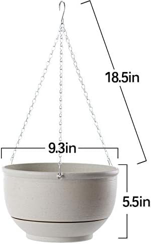 Plastic Hanging Planter Self Watering Basket Flower Pot with Detachable Base for Home Garden Office Decoration, 9.3" Dia White
