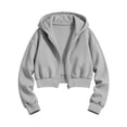 thumbnail image 3 of Girl's Zip Up Cropped Hoodie Crop Top Sweatshirt Drawstring Long Sleeve Jacket Kid's Solid Color Casual Zippered Hooded Sweatshirt 5-15Y, 3 of 6