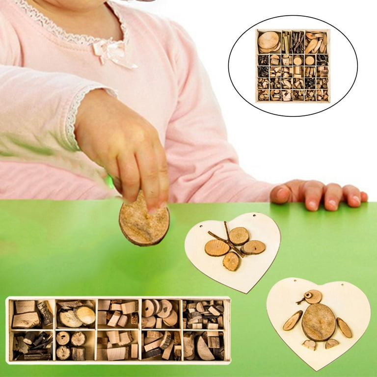 Children's DIY Handmade Toys Wood Slice Ornaments Craft Supplies for Adults Wood Ornaments Crafts for Party Christmas Photos 28 Grids, Size: Small