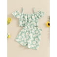 thumbnail image 4 of Bagilaanoe 2pcs Toddler Baby Girl Shorts Set Short Sleeve Off Shoulder Daisy Print T Shirt Tops + Shorts 6M 12M 18M 24M 3T 4T Kids Casual Summer Clothes, 4 of 7