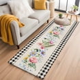 thumbnail image 3 of Runner Rug 2 x 6 Ft, Pink Spring Floral Washable Non-Slip Floor Mat for Kitchen Hallway/Entryway, Black White Plaid Pastoral Flowers Rustic Long Kitchen Runner Area Rugs for Living Room, Low-Profile, 3 of 7