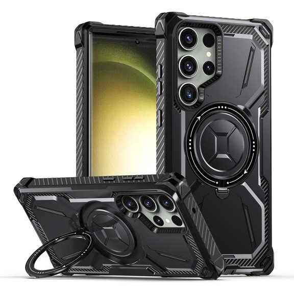 Compatible with Samsung Galaxy S24 Ultra Case Magsafe Stand Heavy Duty Case for Men Women Magnetic Shockproof Protective Ostand Black