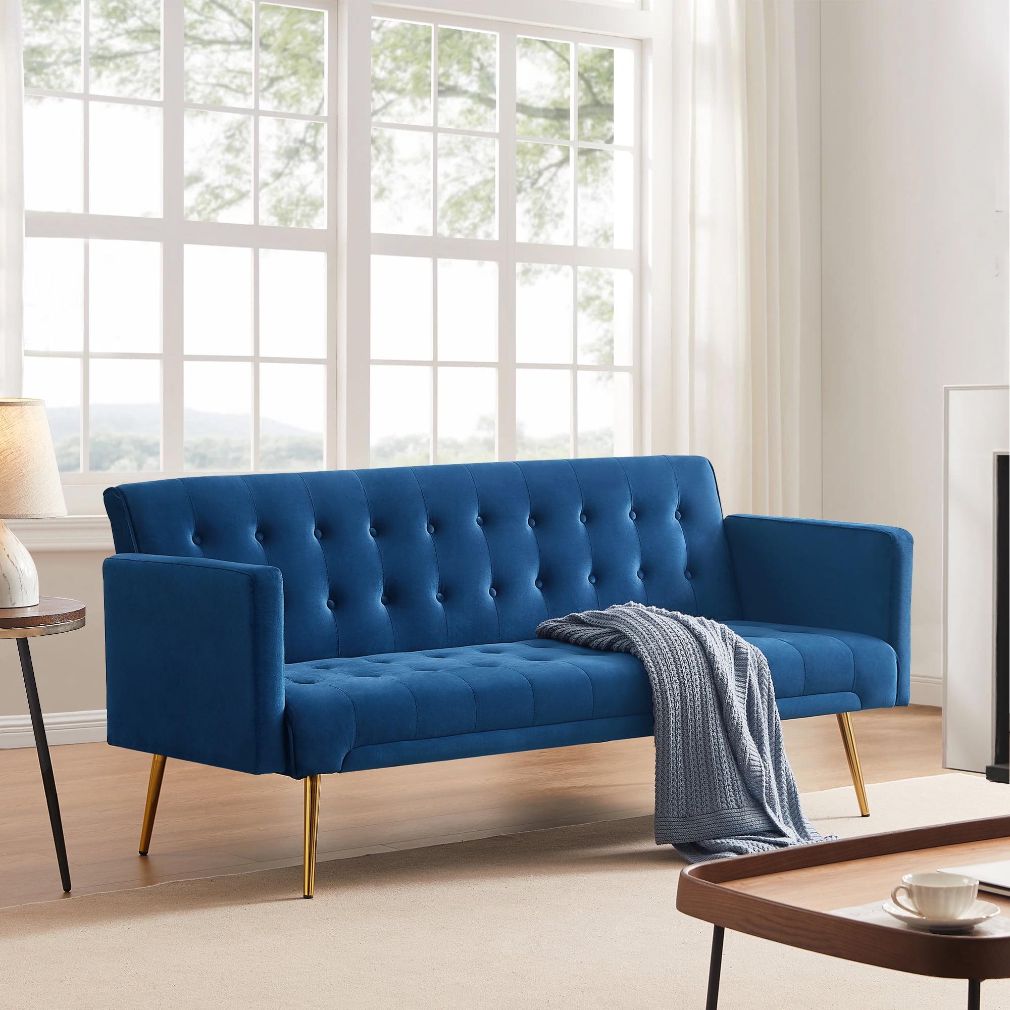 Velvet Futon Sofa Bed, Convertible Sofa Bed, Sturdy Sleeper Sofa in 70