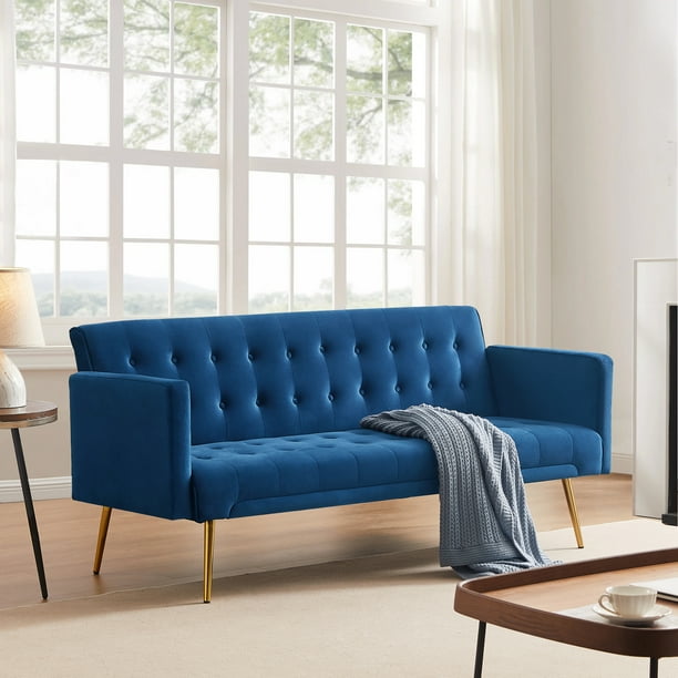 Velvet Futon Sofa Bed, Convertible Sofa Bed, Sturdy Sleeper Sofa in 70