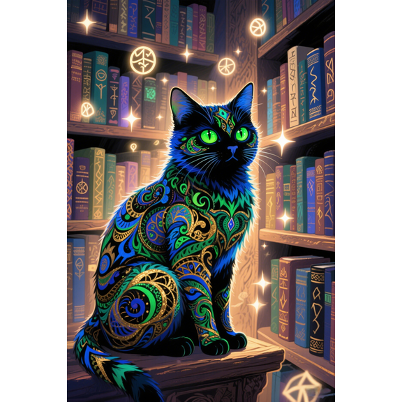 wooden puzzle Fantasy - styled Cat in Book - Magic Rune LibraryIntelligent Game Fit togather a magic Art for home Decoration or Prensent 1000 pieces